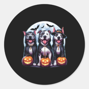 Howl-o-ween Halloween Pitbull Dog Pumpkin Ghost Te Classic Round Sticker