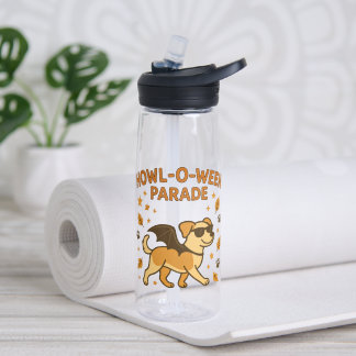 Howl-O-Ween Parade Dog Halloween Funny Bat Wings Water Bottle