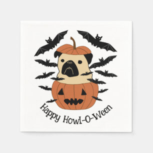 Howl-O-Ween Pug in a Jack-O-Lantern with Bats Napkin