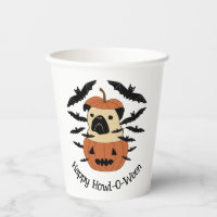Howl-O-Ween Pug in a Jack-O-Lantern with Bats