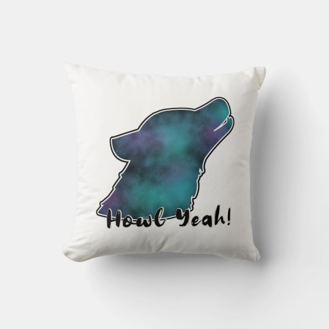 Howl Yeah! Blue Space Galaxy Wolf Silhouette Cushion (Front)