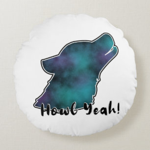 Howl Yeah! Space Galaxy Wolf Silhouette Round Cushion