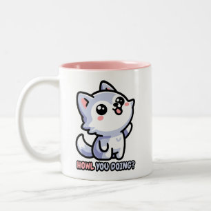 Howl you Doing! Cute Howling Wolf Pun Two-Tone Coffee Mug