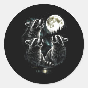 Howling 3 Racoon Moon Retro Style Vintage Funny Classic Round Sticker