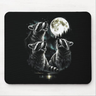Howling 3 Racoon Moon Retro Style Vintage Funny Mouse Pad