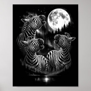 Howling 3 Zebra Moon Vintage Style Funny 80s-90s Poster