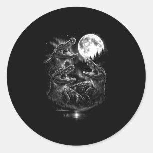 Howling alligator moon vintage retro style funny classic round sticker