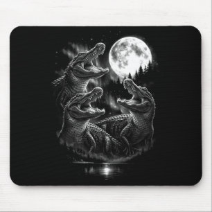 Howling alligator moon vintage retro style funny mouse pad