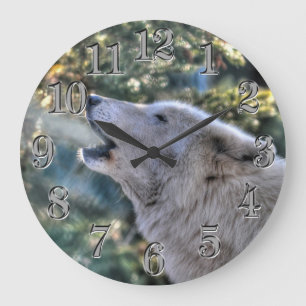Howling Arctic Grey Wolf Portrait Large Clock