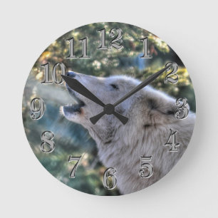 Howling Arctic Grey Wolf Portrait Round Clock