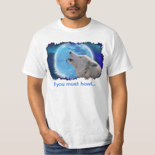 Howling Arctic Wolf & Aurora Funny Art T-Shirt