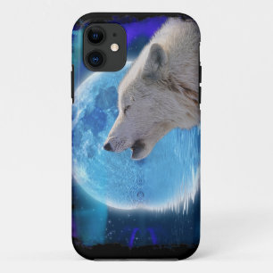Howling Arctic Wolf, Moon & Aurora Wildlife Art iPhone 11 Case