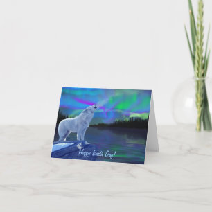 Howling Arctic Wolf & Northern Lights Note Card