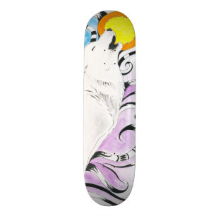 Howling Arctic Wolf Tribal Moon Skateboard