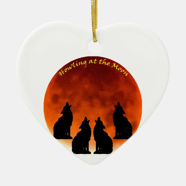 Howling at the Moon Ceramic Tree Decoration (Front)