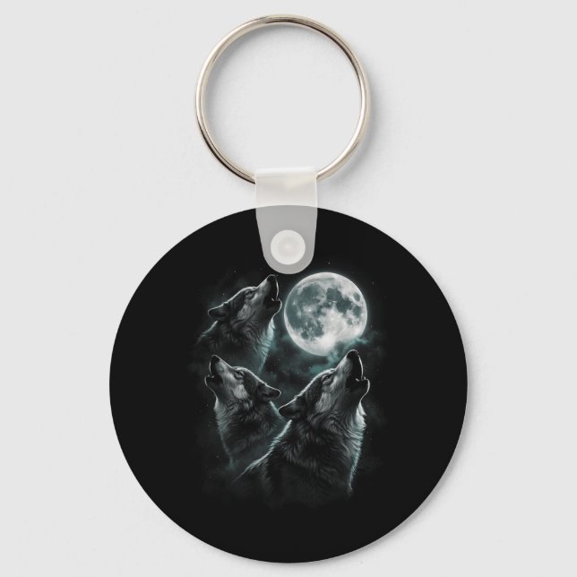Howling at The Moon Wolf Pack Starry Wildlife Key Ring (Front)