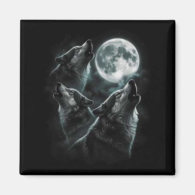 Howling at The Moon Wolf Pack Starry Wildlife Magnet (Front)