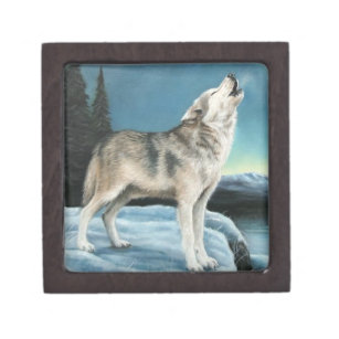Howling at the moon - wolf trinket box