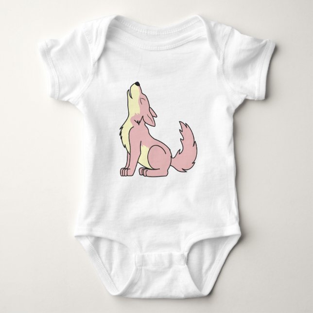Howling Baby Pink Wolf Bodysuit (Front)