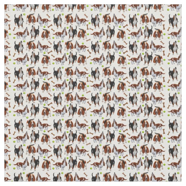 Howling Basset Hound Dogs Fabric (Close Up)
