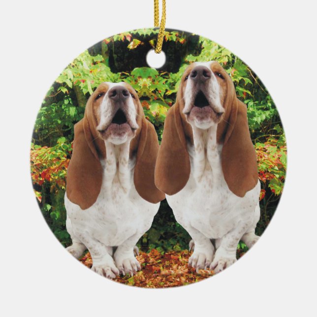 Howling Basset Hounds Christmas Ornament (Front)