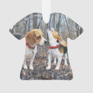Howling Beagle Beagles in Woods Christmas Ornament
