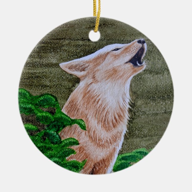 Howling Coyote Ceramic Ornament (Front)