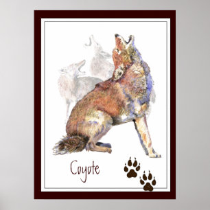 Howling Coyote Original Watercolor Animal Poster