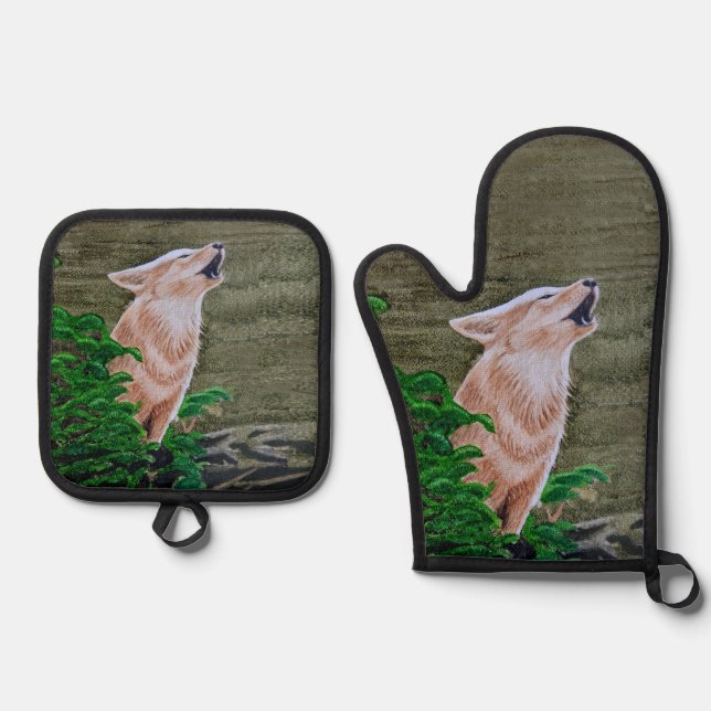 Howling Coyote Oven Mitt & Pot Holder Set (Front)