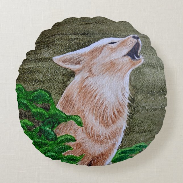 Howling Coyote Round Cushion (Front)