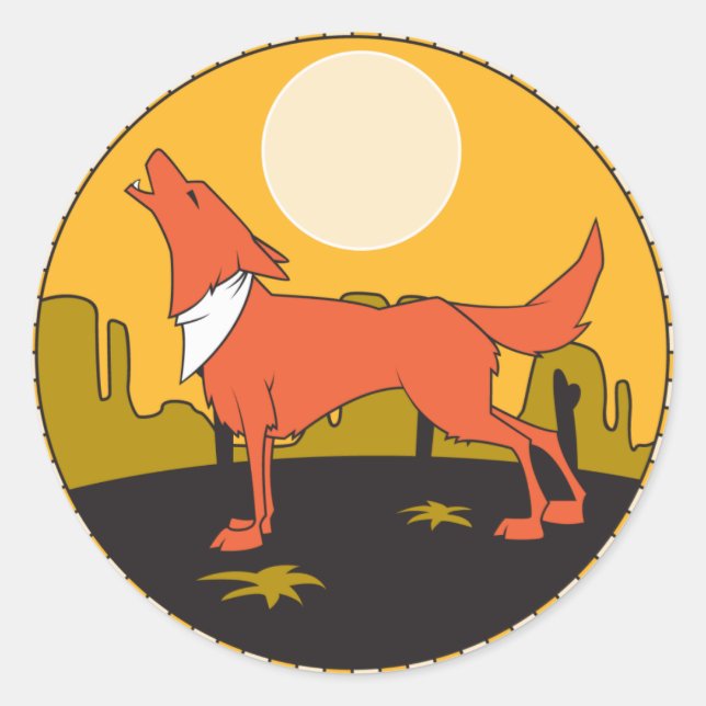 howling coyote scene classic round sticker (Front)