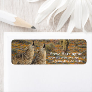 Howling Coyotes Poppies Saguaro Cactus Arizona Return Address Label