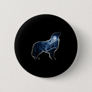 Howling dog moonlit mountain forest silhouette art 6 cm round badge