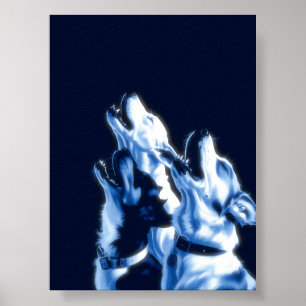 Howling Dogs Poster Print Wall Art blue design