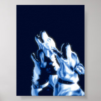 Howling Dogs Poster Print Wall Art blue design
