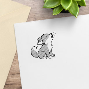 Howling Gray Wolf Pup 1x1 Rubber Stamp