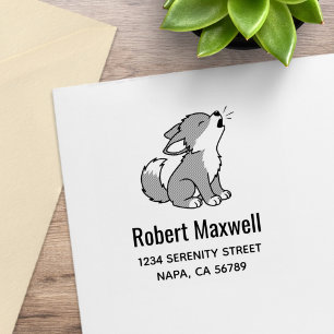 Howling Gray Wolf Pup Address Rubber Stamp