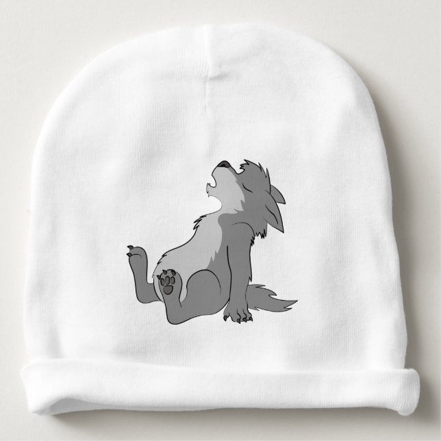 Howling Grey Werewolf Pup Baby Beanie (Front)