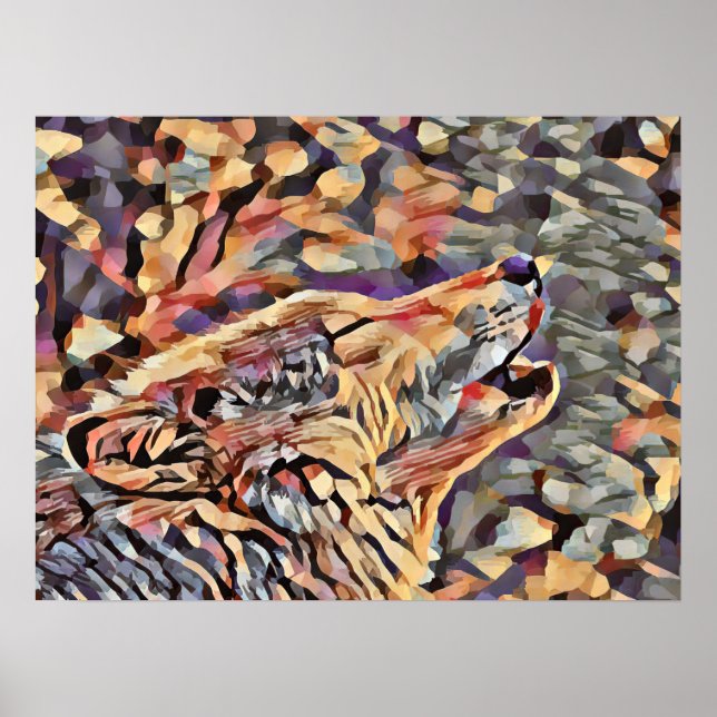 Howling Grey Wolf Abstract Animal Art Poster (Front)