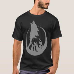 Howling Grey Wolf in Half Moon Wolf T-Shirt