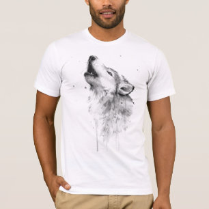 Howling Grey Wolf in Watercolor Painting Style T-Shirt