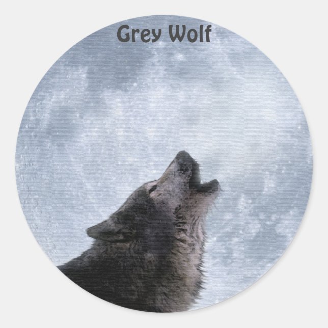 Howling GREY WOLF & MOON Stickers (Front)