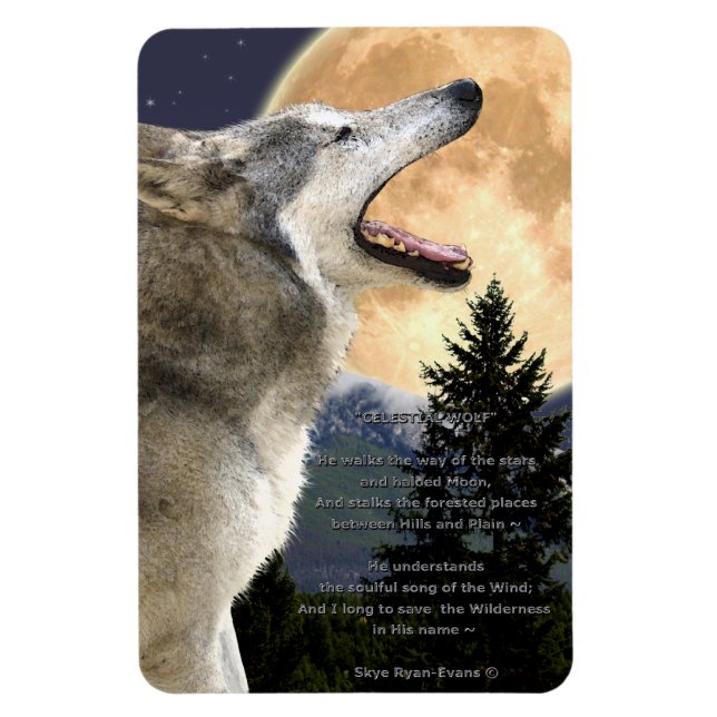 Howling Grey Wolf & Poem Wildlife Art Magnet (Vertical)