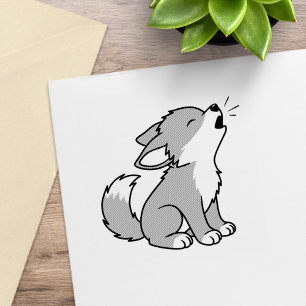 Howling Grey Wolf Pup Rubber Stamp