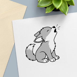 Howling Grey Wolf Pup Self-inking Stamp