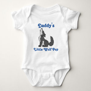 Howling Grey Wolf with Blue Text Baby Bodysuit