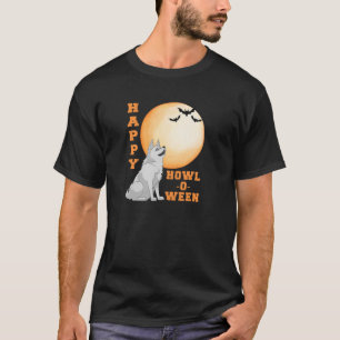 Howling Husky at Moon Happy Howl O Leen Halloween  T-Shirt