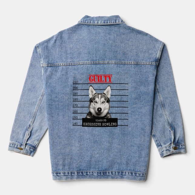 Howling Husky Lover Guilty Pet Prison Dog Husky Mu Denim Jacket (Back)