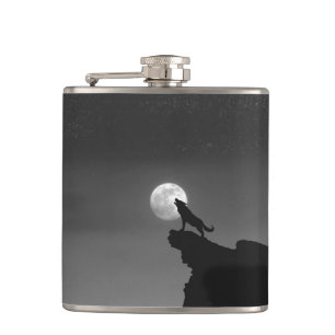 howling lone wolf hip flask