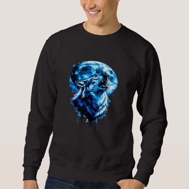Howling Moon Wolf Tattoo Tee — Blue Ink Dream, Mys (Front)